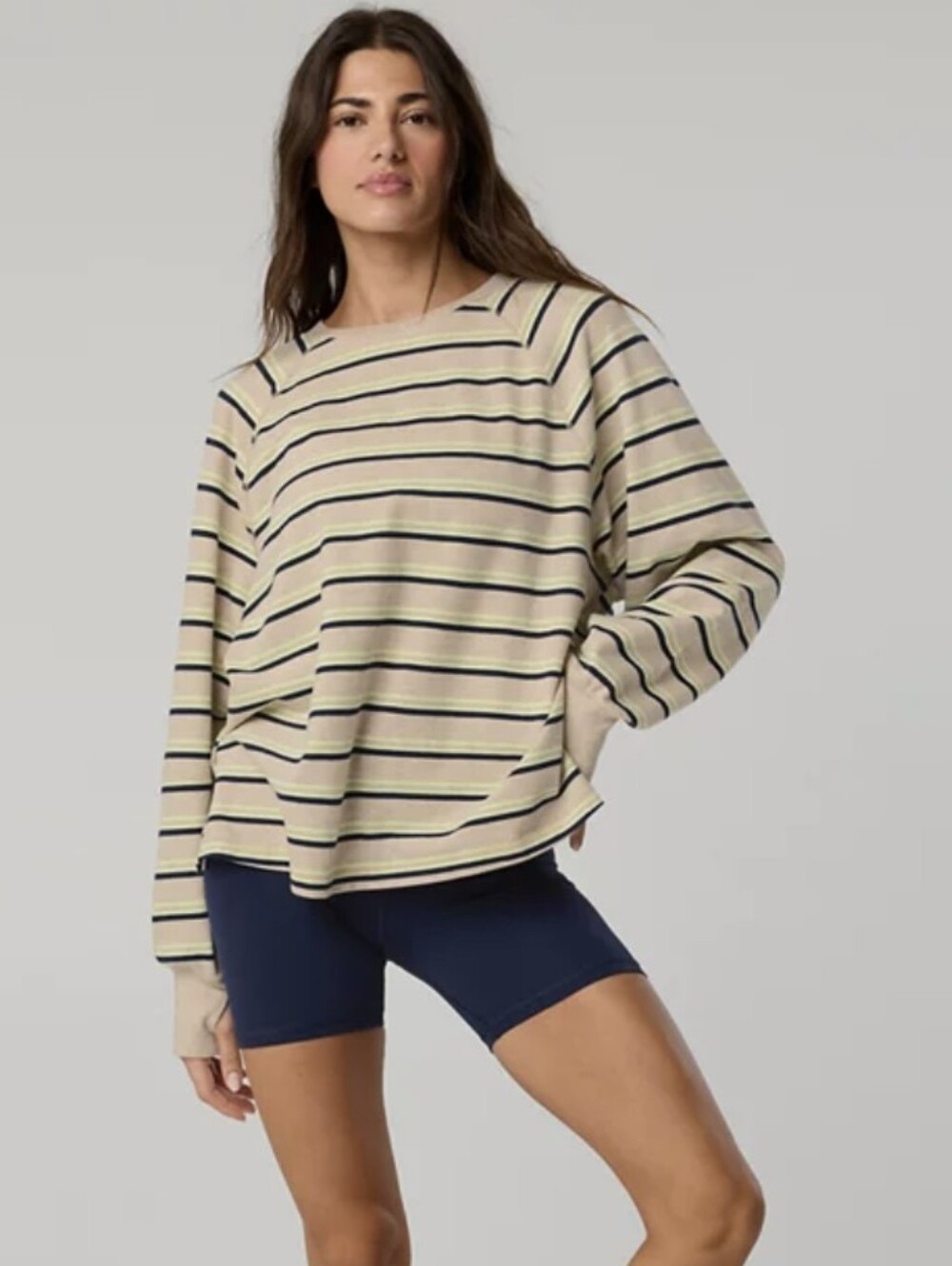 Offline by Aerie Oversized Tan Striped Pique Long Sleeve T-shirt Loungewear (XL)